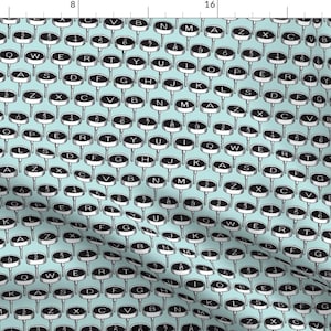Typewriter Blue Vintage Fabric - Infinite Typewriter Bg. Mint By Mia Valdez - Typewriter Cotton Fabric By The Yard With Spoonflower