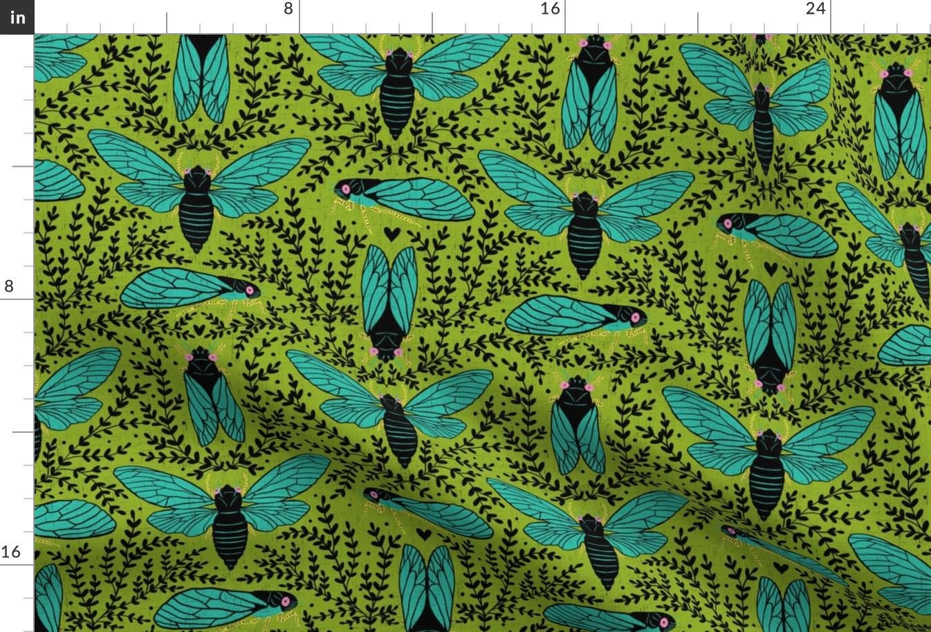 Cicada Fabric - Retro Cicadas by scarlet_soleil - Green Retro Bugs Insect Wings Entomology Fabric by the Yard by Spoonflower