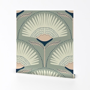 Deco Removable Peel and Stick Wallpaper - Palm Floral Sage Green White - Wall Art Wall Decor - Jumbo Palms On Sage by scarlet_soleil