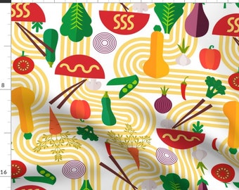 Noodle Fabric - The Noodle Link- Bauhaus Noodles With Vegetables- Large Scale By Winkeltriple - Ramen Veggie Recipe Fabric With Spoonflower