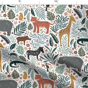 Giraffe Fabric - Jungle Animal Friends  by writtenbykristen - Hippo Zebra Tiger Botanical Kids Nursery Fabric by the Yard by Spoonflower