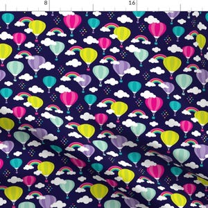 Nursery Fabric - Retro Hot Air Balloons Rainbows by LittleSmileMakers - Balloon Flying Machine Cotton Fabric by the Yard with Spoonflower