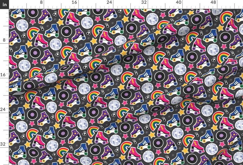 Rollerskate Fabric - Roller Boogie Cute Rainbow Pop Art By Lisa Kubenez - Rollerskate Retro Cotton Fabric By The Yard With Spoonflower image 2