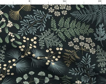 Botanical Fabric - Moody Fern Forest by garabateo - Dark Foliage Cabincore Cozy Autumn Winter Leaves Fabric by the Yard by Spoonflower