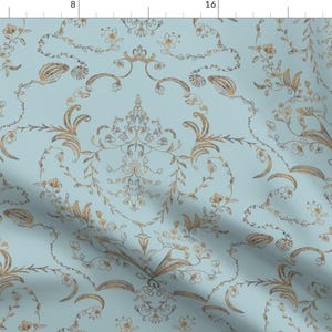 Blue Renaissance Fabric - Baroque Era by cotton_avenue -  Gold Floral Damask Intricate Historic Fabric by the Yard by Spoonflower