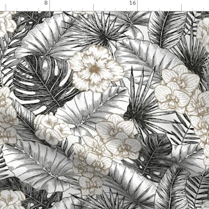 Jumbo Leaves Fabric - Silver Tropic By Adehoidar - Summer Tropical Plant Modern Home Upholstery Cotton Fabric By The Yard With Spoonflower