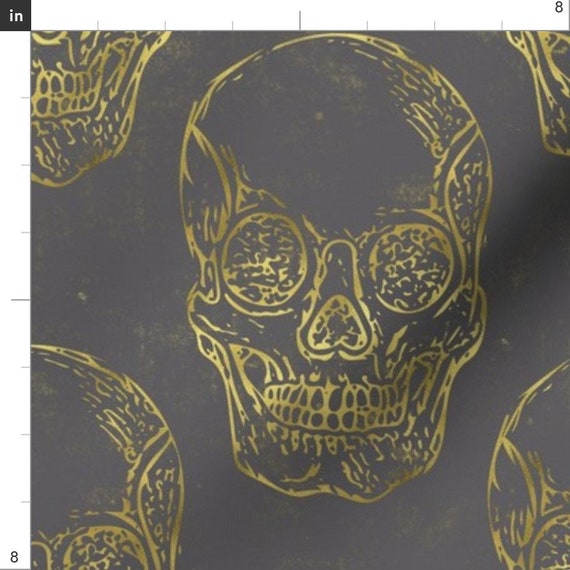 Yellow GOTHIC SKULLS Chiffon Dress Fabric DAY OF THE DEAD Maxi Blouse Top Skull
