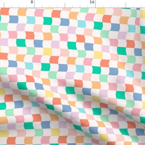 Retro Checkerboard Fabric - Warped Pastel Check by erikamauer - Wavy Checks Rollerblading Throwback Warped Fabric by the Yard by Spoonflower
