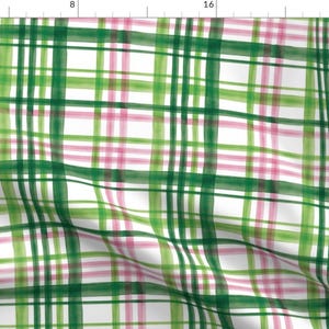 Green And Pink Plaid Fabric - Irish Plaid By Littlearrowdesign - Plaid Green Spring Geometric Cotton Fabric By The Yard With Spoonflower