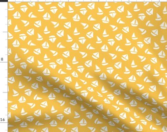 Summer Sailboat Apparel Fabric - Sailboats On Yellow by pruemelanie_ - Yellow White Beach Boats Lake Sailing Clothing Fabric by Spoonflower