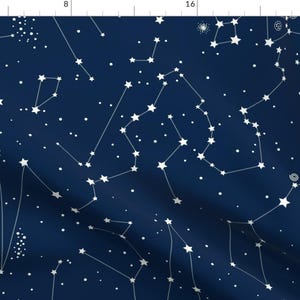 Constellations Fabric - Star Map -Dark Bue By Emmaallardsmith - Constellations Stars Celestial Cotton Fabric By The Yard With Spoonflower