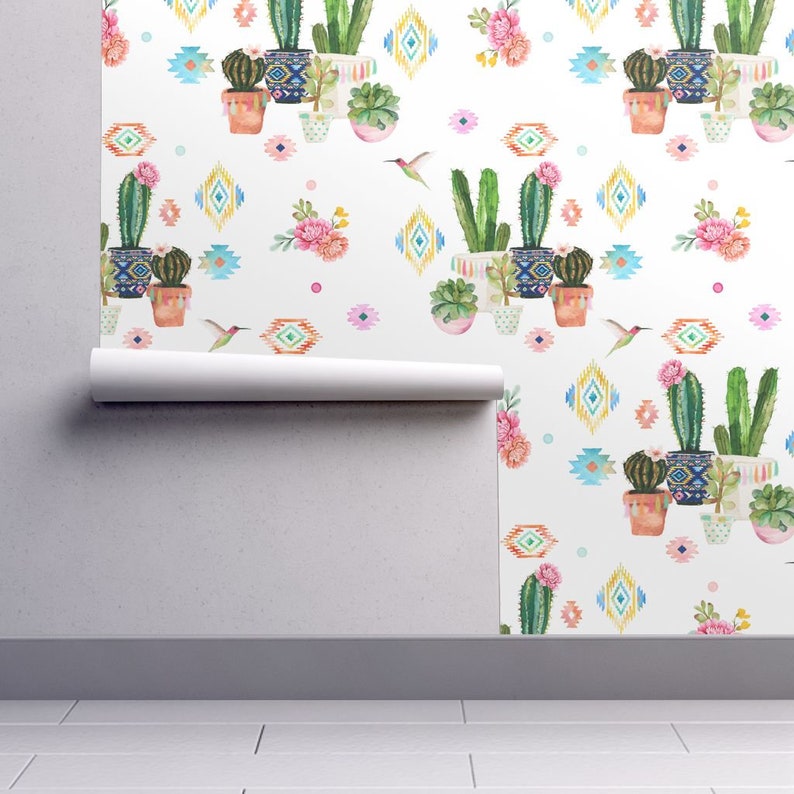 Succulent Wallpaper Green Custom Printed Removable Self Adhesive Wallpaper Roll by Spoonflower 6 Valladolid Flowers Cactus By Shopcabin