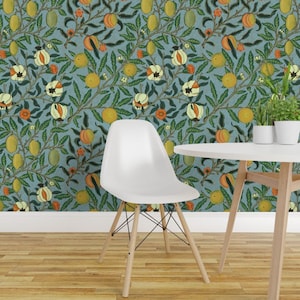 Victorian Wallpaper - Fruit Or Pomegranate Blue By Peacoquettedesigns - Custom Printed Removable Self Adhesive Wallpaper Roll by Spoonflower