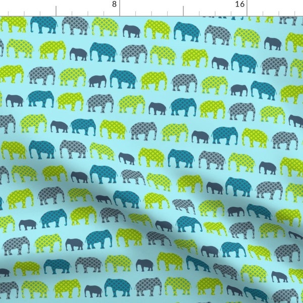 Polka Dot Elephants On Blue Fabric - Urban Circus Elephants Blue By Lauriewisbrun - Elephants Cotton Fabric By The Yard With Spoonflower