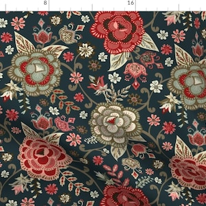 Chintz Floral Roses Fabric - Classic Chintz - Medium - Midnight By Fernlesliestudio - Chintz Cotton Fabric By The Yard With Spoonflower