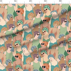 Art Deco Fabric - Vintage Swimmers by shellypenko - Ladies Swimming Lake Lake House Swim Cap Summer Camp Fabric by the Yard by Spoonflower image 2