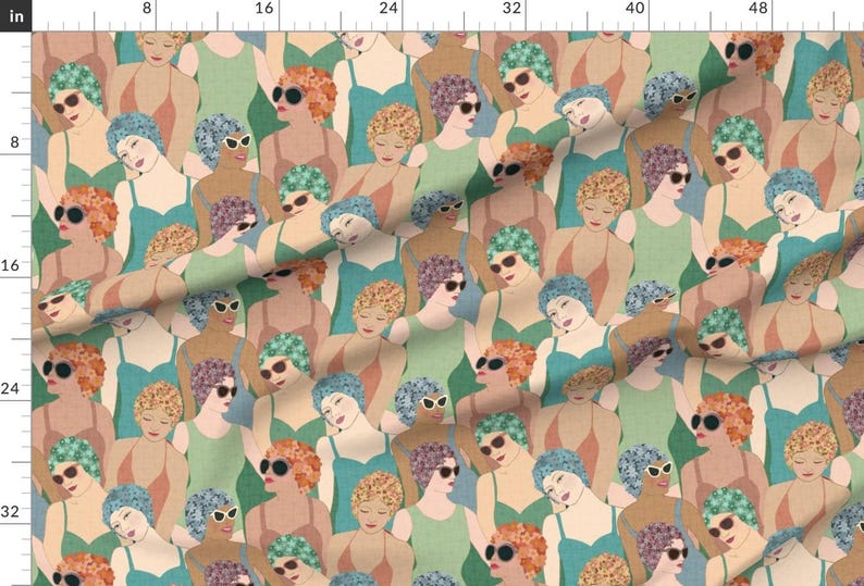 Art Deco Fabric - Vintage Swimmers by shellypenko - Ladies Swimming Lake Lake House Swim Cap Summer Camp Fabric by the Yard by Spoonflower image 2