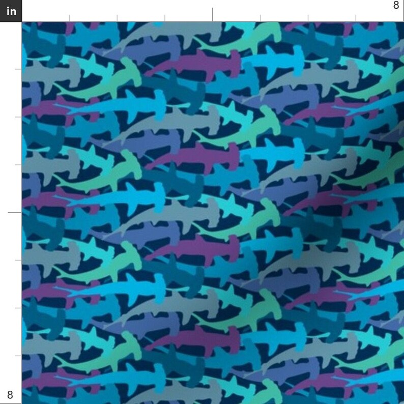 Hammerhead Shark Fabric Hammerhead Sharks on Blue small 1/2 Etsy