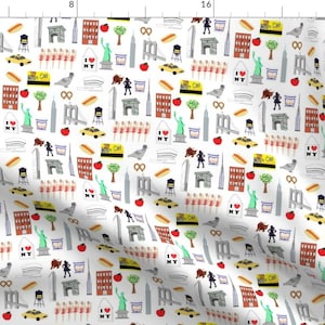 New York Fabric - New York Nyc Favorites By Cityette - Love New York City Statue Of Liberty Taxi Cotton Fabric By The Yard With Spoonflower