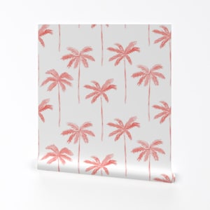 Palm Tree Wallpaper -Jumbo Watercolor Palm Coral By Littlearrowdesign - Custom Printed Removable Self Adhesive Wallpaper Roll by Spoonflower