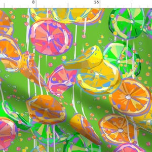 Citrus Fruit Pop Art Lemons Fabric - Pop Art Citrus Green Fizz By Southwind - Citrus Fruit Cotton Fabric By The Yard With Spoonflower