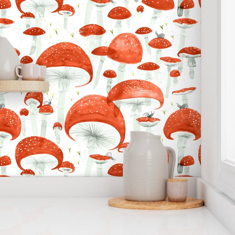 Whimsical Mushroom Wallpaper Mycelium Fruiting Bodies by Etsy