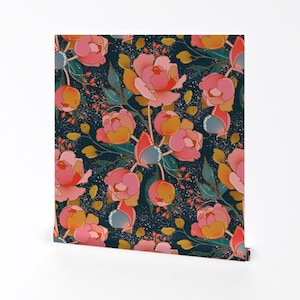 Glam Chintz Removable Peel and Stick Wallpaper - Floral Flowers Peonies Speckles - Wall Art Wall Decor - Magical Peony by heidi-abeline