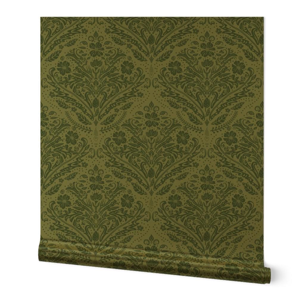 Modern Victorian Gold or Silver Metallic Wallpaper - Damask Dark Green ...