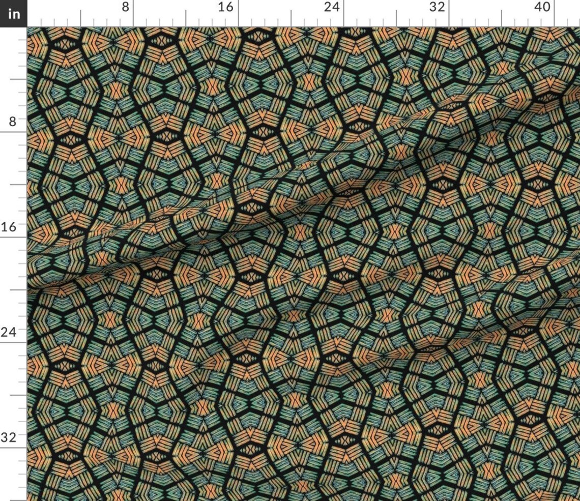 African Fabric Block Print african Green and Orange by Etsy