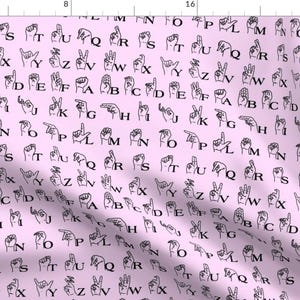 Sign Language Pink Letters Fabric - Sign Language Alphabet By Thinlinetextiles - Sign Language Cotton Fabric By The Yard With Spoonflower