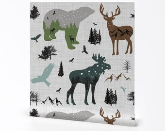 Woodland Wallpaper - Forest Animals On Linen By Karolina Papiez - Custom Printed Removable Self Adhesive Wallpaper Roll by Spoonflower