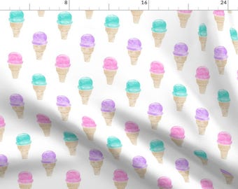 Ice Cream Cone Fabric - Watercolor Ice Cream Cone Pink Purple Teal By Littlearrowdesign - Summer Cotton Fabric by the Yard with Spoonflower