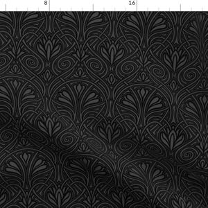 Black Fabric - Black Damask by gregor_buir -  Rose Art Nouveau Ornamental Ornate Dark Academia Damask Fabric by the Yard by Spoonflower