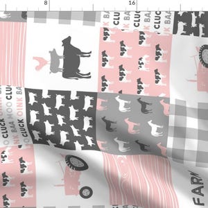 Pink Rotated Farm Quilt Fabric - Farm Life Pink And Grey Farm Fabrics (90) By Littlearrowdesign - Cotton Fabric By The Yard With Spoonflower