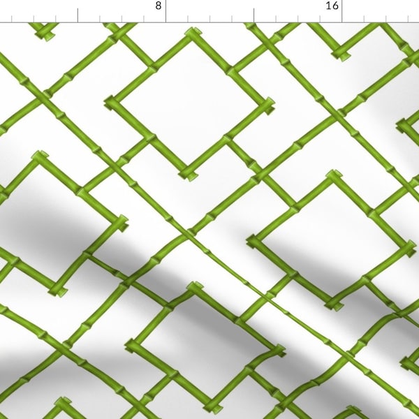 Green Bamboo Fabric - Osaka Bamboo Trellis By Willowlanetextiles - Bamboo Green Trellis Geometric Cotton Fabric By The Yard With Spoonflower