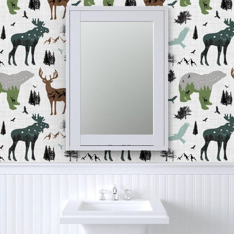 Skogstapet - Skogsdjur på linne av Karolina Papiez - Specialtryckt avtagbar självhäftande tapetrulle av Spoonflower bild 8