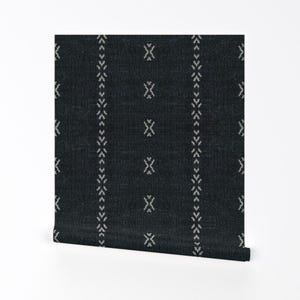 Carta da parati a righe - French Linen Geo Stripe Dark di Holli Zollinger - Rotolo di carta da parati autoadesiva rimovibile con stampa personalizzata di Spoonflower