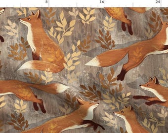 Woodland Animals Fabric - Fox Wood Large by micklyn - Leaves Nature Autumn Forest Woods Fox Cottagecore Fabric by the Yard by Spoonflower