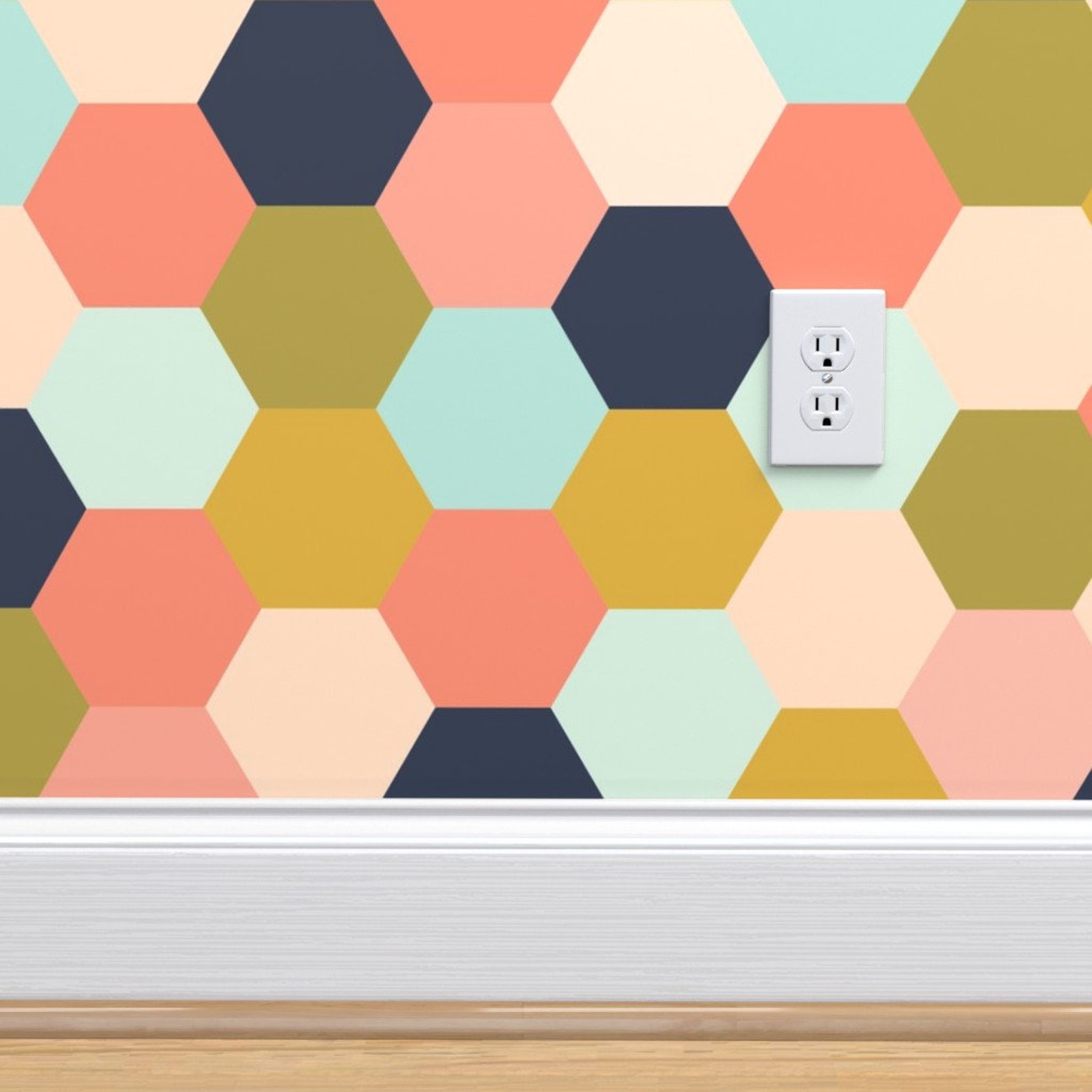 Coral Jubilee Wallpaper Hexagon Coral Jubilee by Ivieclothco Etsy