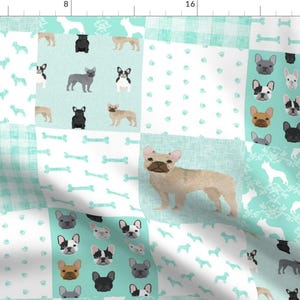Frenchie Fabric - French Bulldog Aqua Cheater Quilt - Dog, Paw, Puppy, Frenchies By Petfriendly - Cotton Fabric By The Yard With Spoonflower