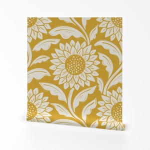 Jumbo Floral Removable Peel and Stick Wallpaper - Yellow Sunflowers Summer - Wall Art Wall Decor - Sunflower Block Print by lindsay_roberts