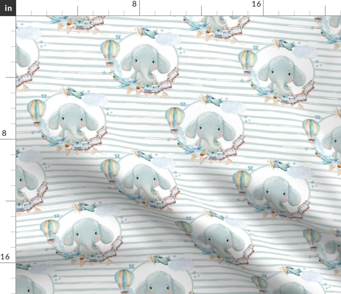 Elephant Nursery Fabric 8 Baby Boy Elephant With Toys Etsy