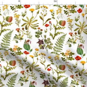Vintage Florals Fabric - Botanical Wildflowers-Small By Redbriarstudio - Vintage Florals Cotton Fabric By The Yard With Spoonflower