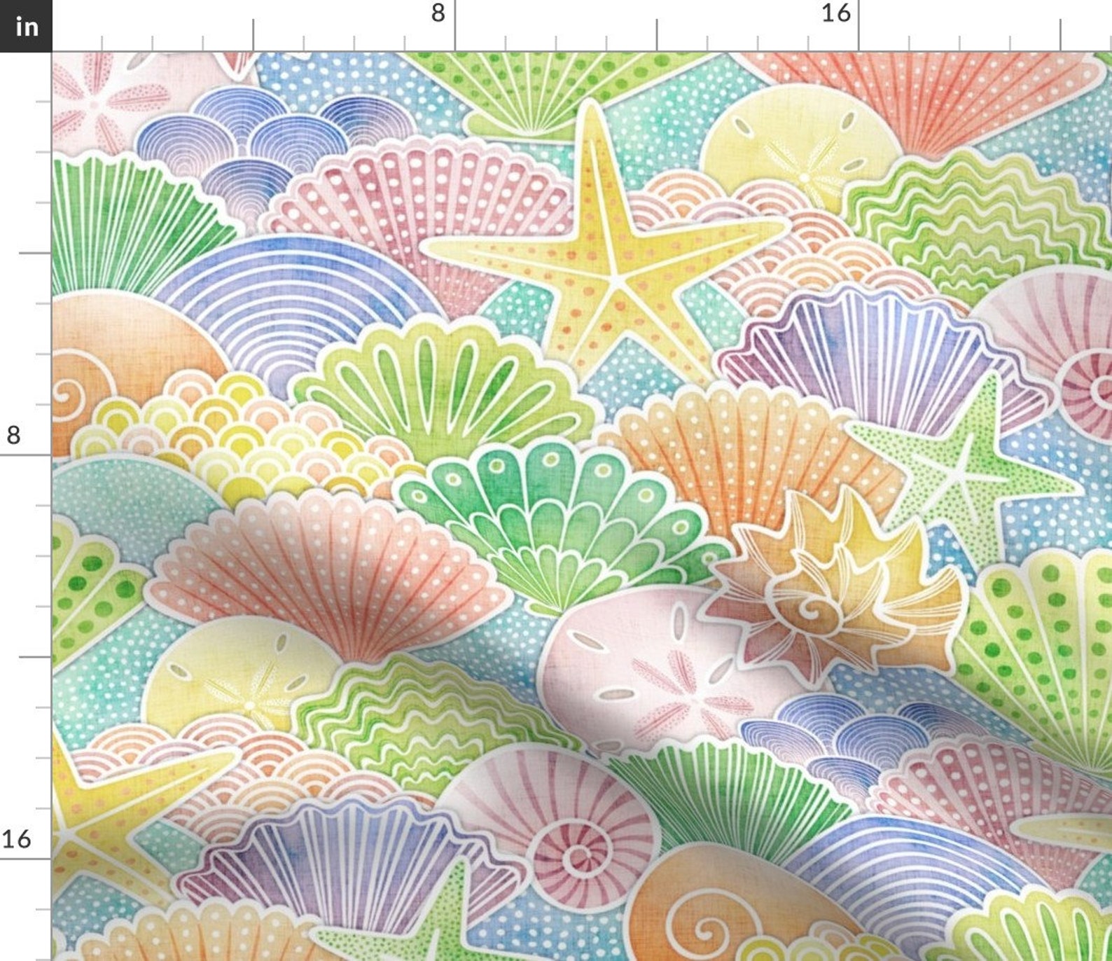 Seashells Fabric Rainbow Seashells by Patricia Lima Etsy