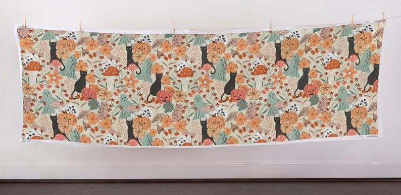 Cute Halloween Ghost Extra Wide Sateen Fabric Pastel Floral Pumpkin Orange Fabric By The Yard Ghosts And Pumpkin by sally_mountain image 2
