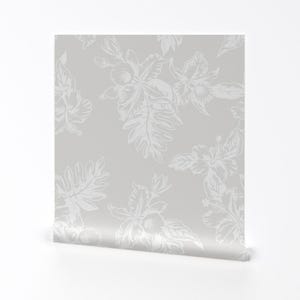 Subtle Floral Removable Peel and Stick Wallpaper - Large Scale Vintage Orchid Greige - Wall Art Wall Decor - Vintage Orchid by maliuana