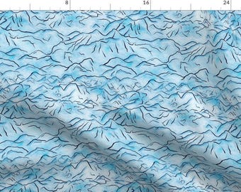Blue Mountain Climbing Fabric - Himalayas By Landpenguin - Watercolor Mountain Home Decor Cotton Fabric By The Yard With Spoonflower