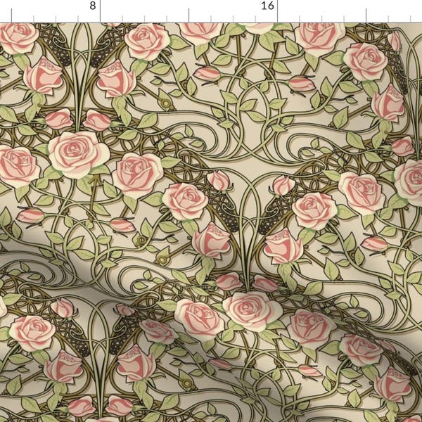 Nouveaudc Roses Floral Fabric - Art Nouveau Vintage Flowers Roses By Analinea - Nouveaudc Cotton Fabric By The Yard With Spoonflower