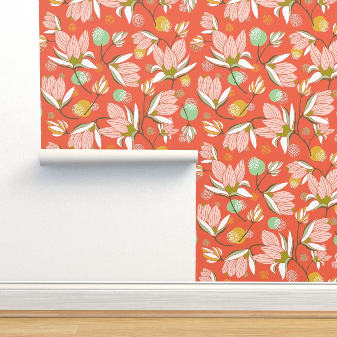Magnolia Blossom Wallpaper Magnolia Floral Red by - Etsy