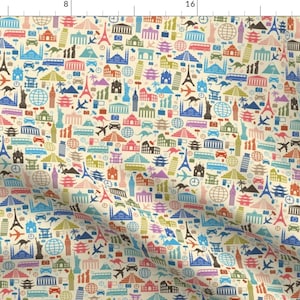 World Travel Fabric - Travel Icons By Sandityche - Travel Globetrotter Tourist Tourism Global Cotton Fabric By The Yard With Spoonflower
